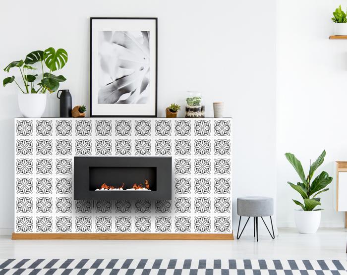 7" X 7" White and Black Cross Peel and Stick Removable Tiles