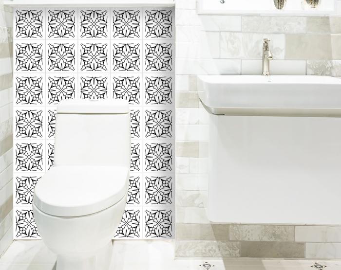 7" X 7" White and Black Cross Peel and Stick Removable Tiles