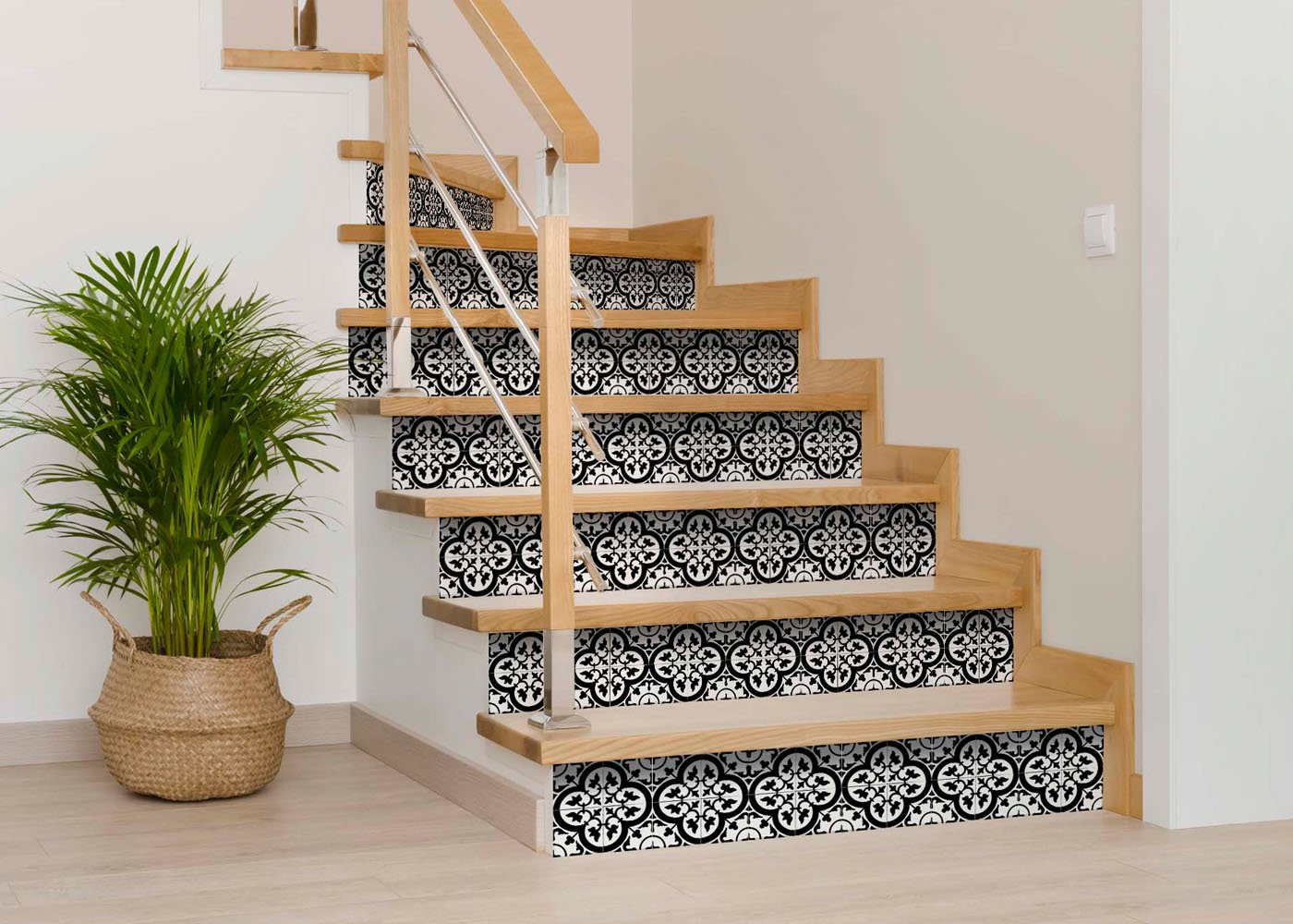 6" X 6" Black and White Roka Peel and Stick Removable Tiles