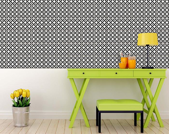 4" X 4" Black and White Dia Peel and Stick Removable Tiles