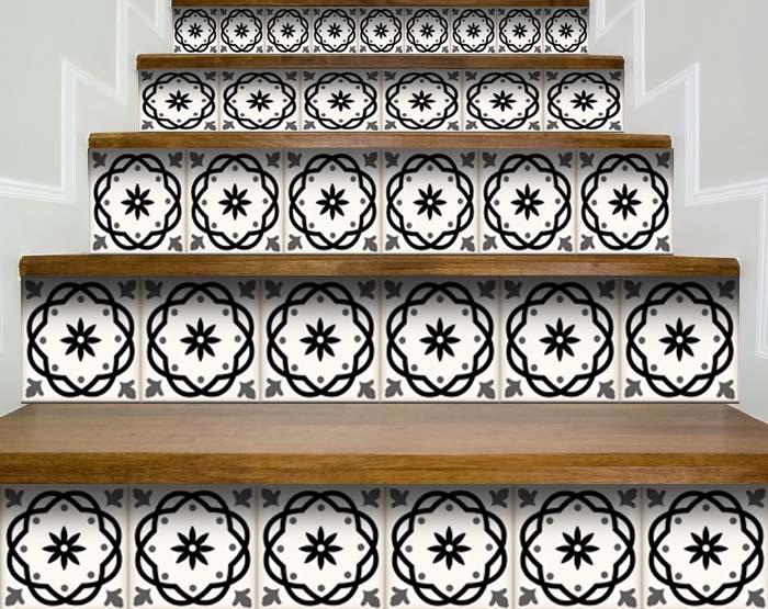 8" X 8" Black and White Rolla Peel and Stick Removable Tiles