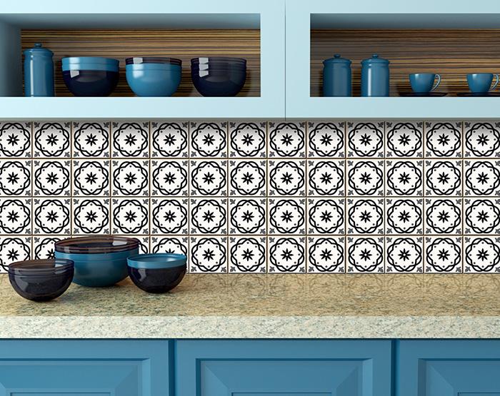 8" X 8" Black and White Rolla Peel and Stick Removable Tiles