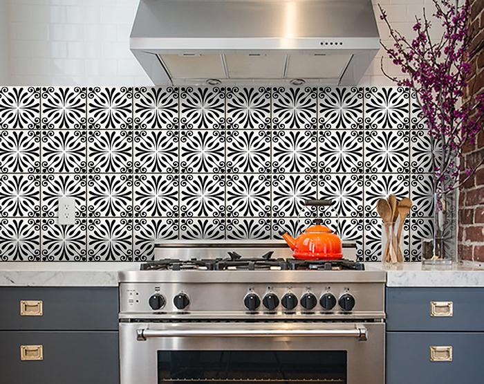 4" X 4" Black and White Flo Peel and Stick Removable Tiles