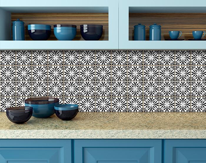 7" X 7" Black and White Flo Peel and Stick Removable Tiles