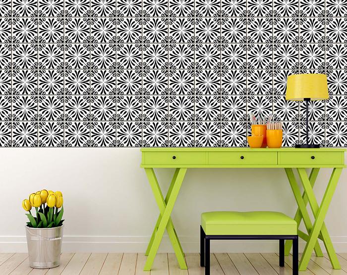 7" X 7" Black and White Flo Peel and Stick Removable Tiles