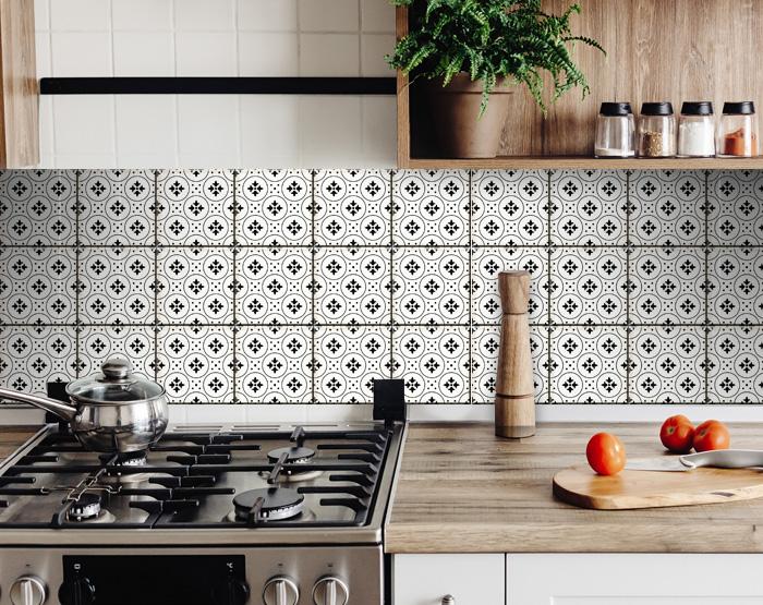 4" X 4" Black and White Rosa Peel and Stick Removable Tiles