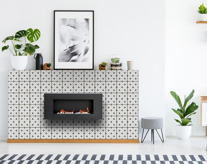 5" X 5" Black and White Rosa Peel and Stick Removable Tiles