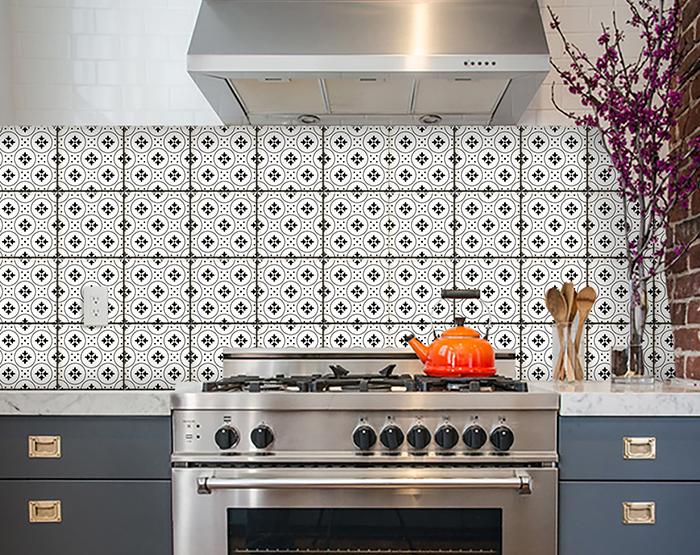 5" X 5" Black and White Rosa Peel and Stick Removable Tiles