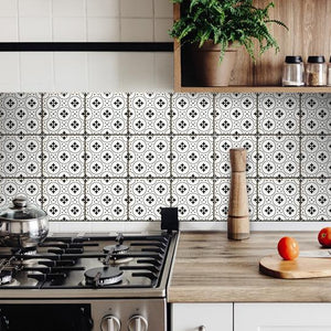 7" X 7" Black and White Rosa Peel and Stick Removable Tiles