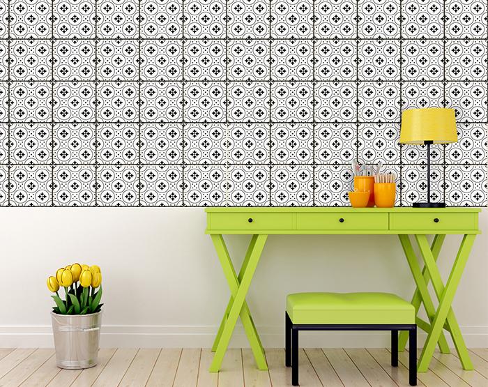 8" X 8" Black and White Rosa Peel and Stick Removable Tiles