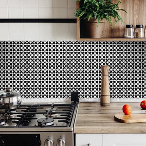 6" X 6" Black and White Medeci Peel and Stick Removable Tiles