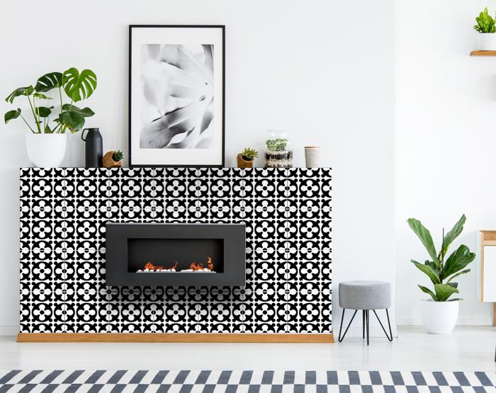 6" X 6" Black and White Medeci Peel and Stick Removable Tiles