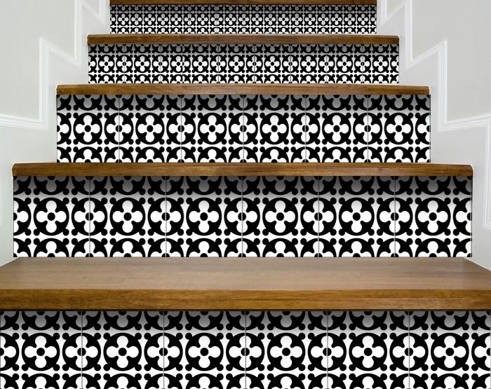 6" X 6" Black and White Medeci Peel and Stick Removable Tiles