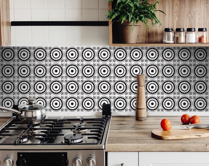 6" X 6" Black and White Posy Peel and Stick Removable Tiles