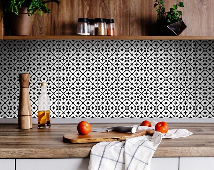 6" X 6" Black and White Pinna Peel and Stick Removable Tiles