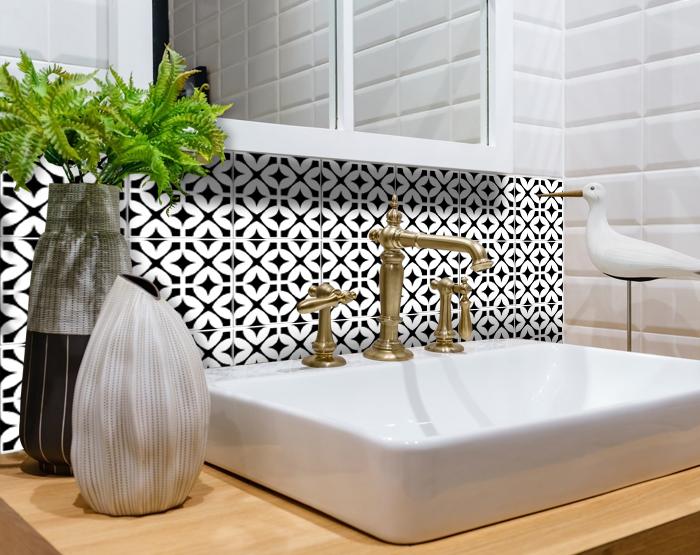 6" X 6" Black and White Pinna Peel and Stick Removable Tiles