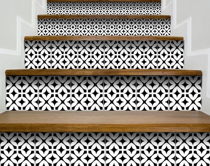 7" X 7" Black and White Pinna Peel and Stick Removable Tiles