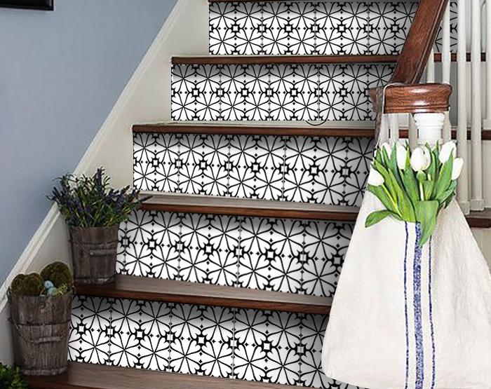 6" X 6" Black and White Clove Peel and Stick Removable Tiles