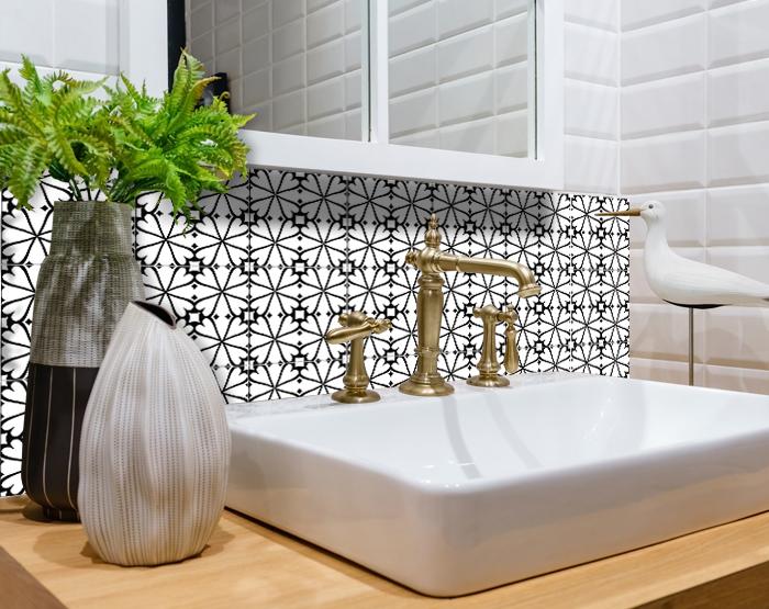 8" X 8" Black and White Clove Peel and Stick Removable Tiles