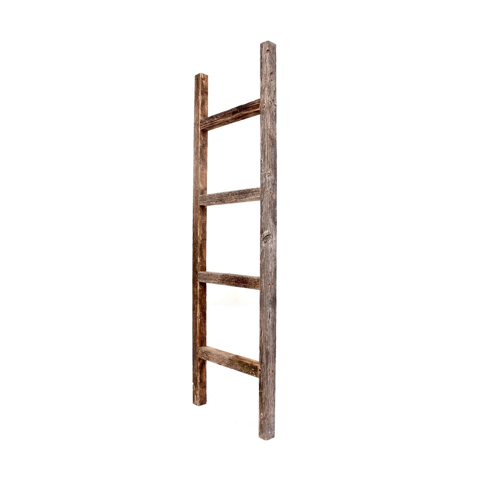 Rustic Weathered Grey Wood Ladder Shelf 4 Step