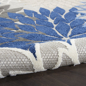 Blue Large Floral Indoor Outdoor Area Rug 4’ x 6’