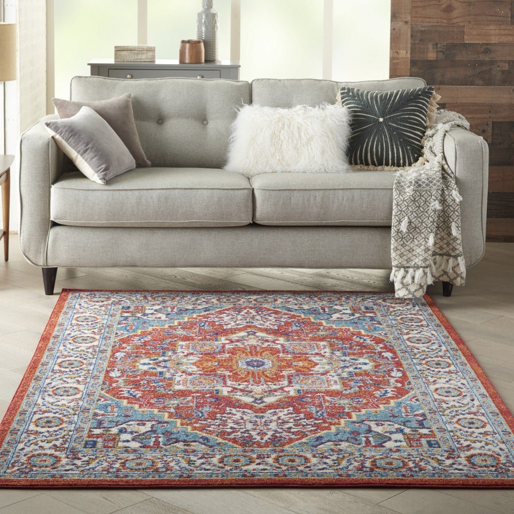 Red and Ivory Medallion Area Rug 4’ x 6’