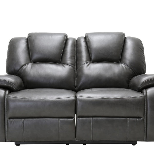 Contemporary Grey Leather Power Reclining Loveseat 40"