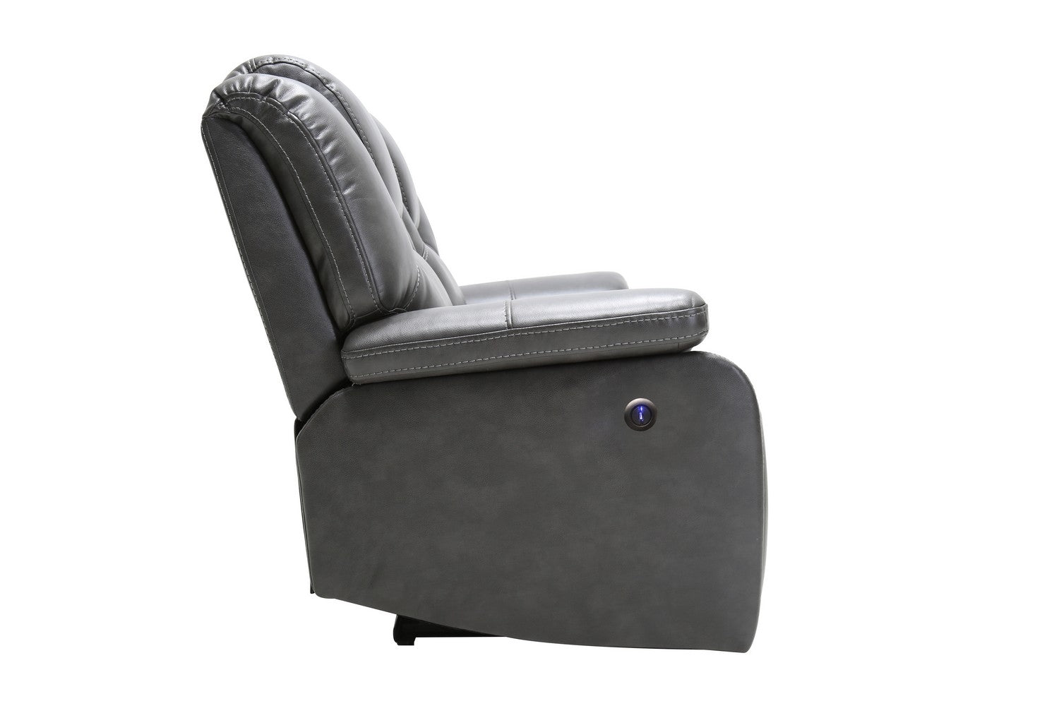 Contemporary Grey Leather Power Reclining Loveseat 40"