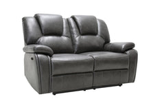 Contemporary Grey Leather Power Reclining Loveseat 40