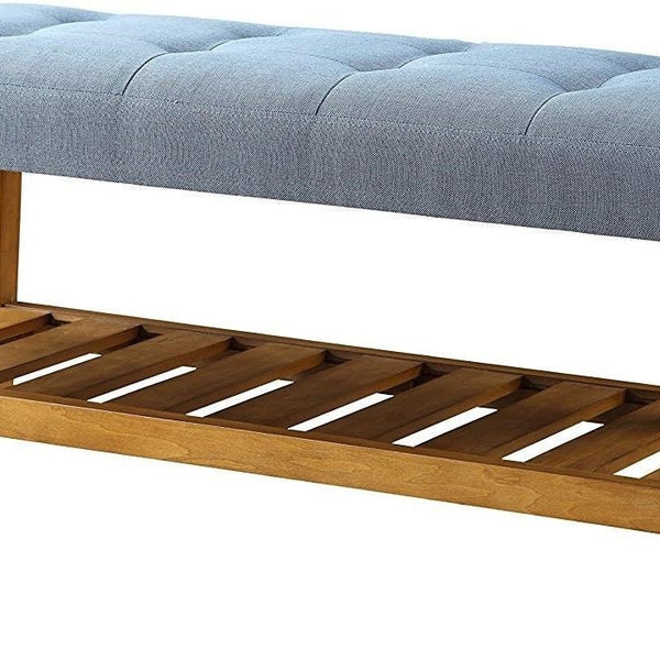 Blue And Oak Simple Bench - 40" X 16" X 18"