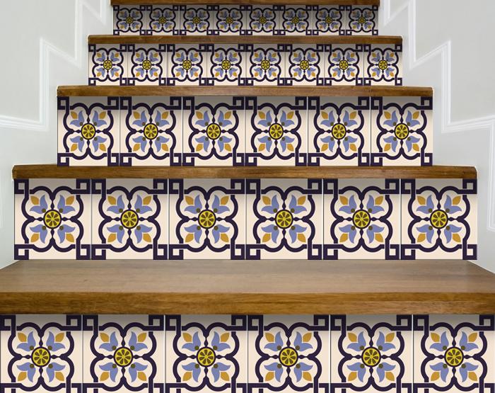 5" X 5" Azul Flora Peel and Stick Removable  Tiles