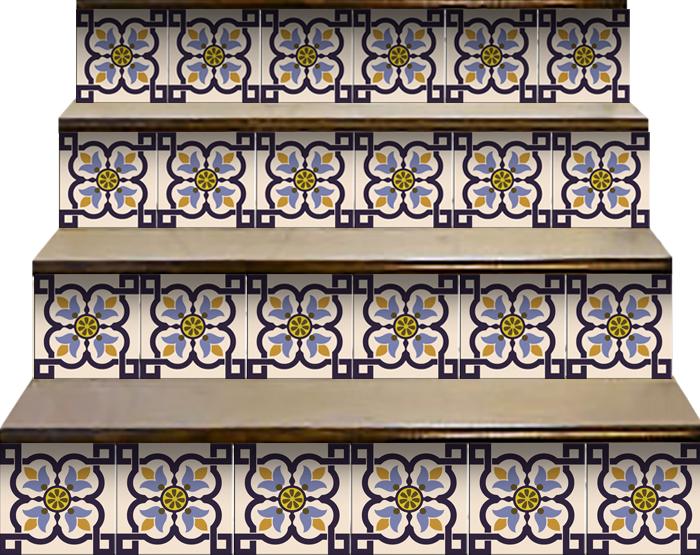 5" X 5" Azul Flora Peel and Stick Removable  Tiles