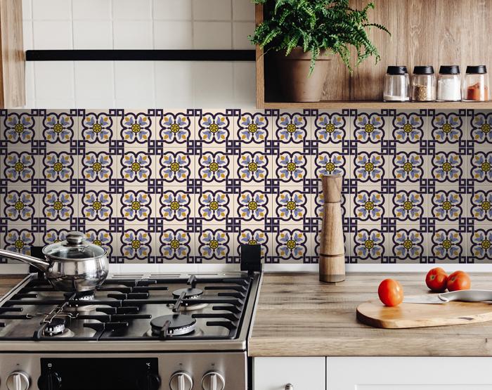 5" X 5" Azul Flora Peel and Stick Removable  Tiles