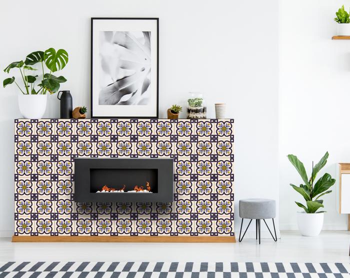 6" X 6" Azul Flora Peel and Stick Removable  Tiles