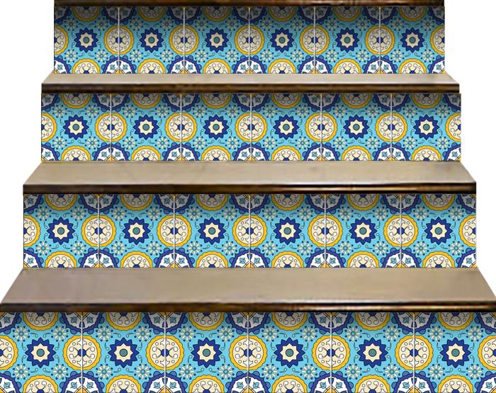 6" X 6" Aqua Floral Peel and Stick Removable  Tiles