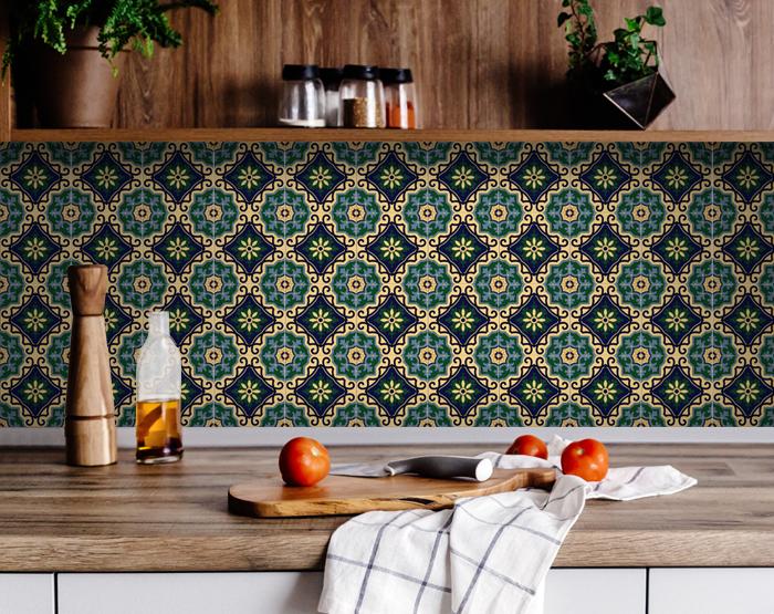 4" X 4" Agean Blue and Green Peel and Stick Tiles