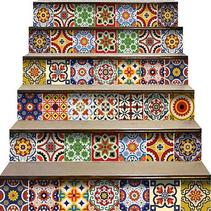 4" X 4" Blue Red Yellow Mosaic Peel And Stick Tiles