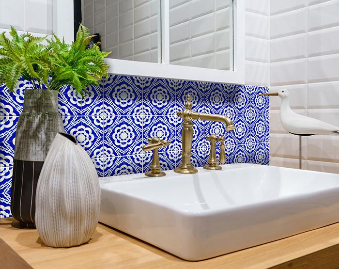 4" X 4" Blue And White Gerbera Peel And Stick Removable Tiles