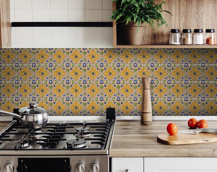 6" X 6" Yellow Blue Provence Peel and Stick Removable Tiles