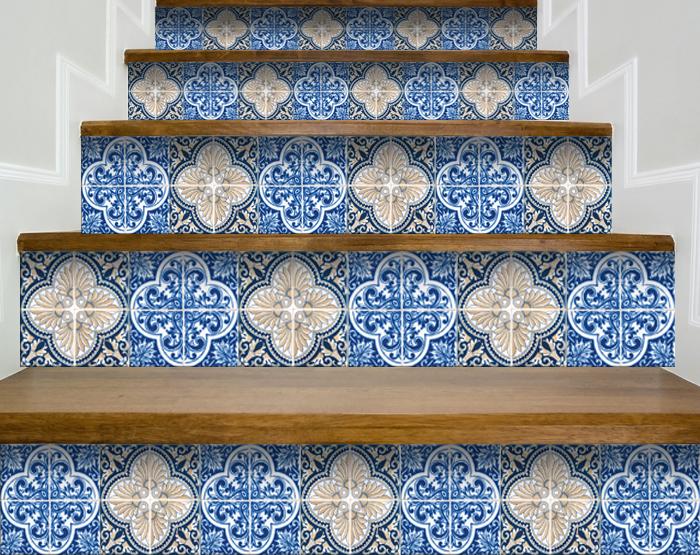 8" X 8" Blues and Crema Peel And Stick Removable Tiles