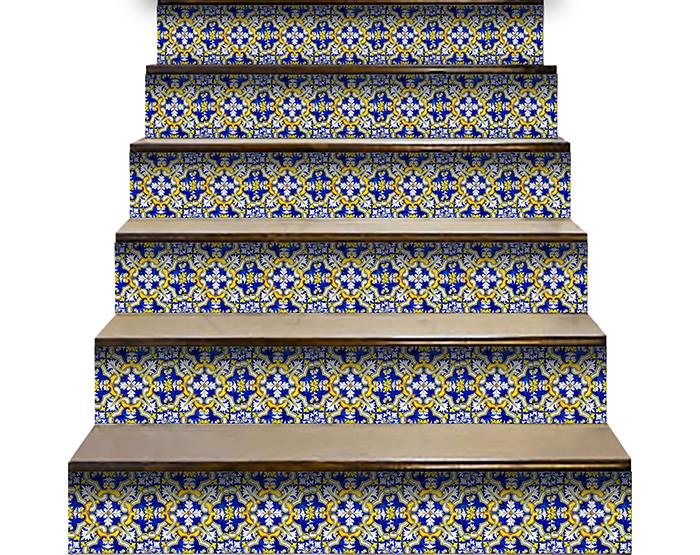 4" X 4" Blue and Yellow Links Peel And Stick Tiles