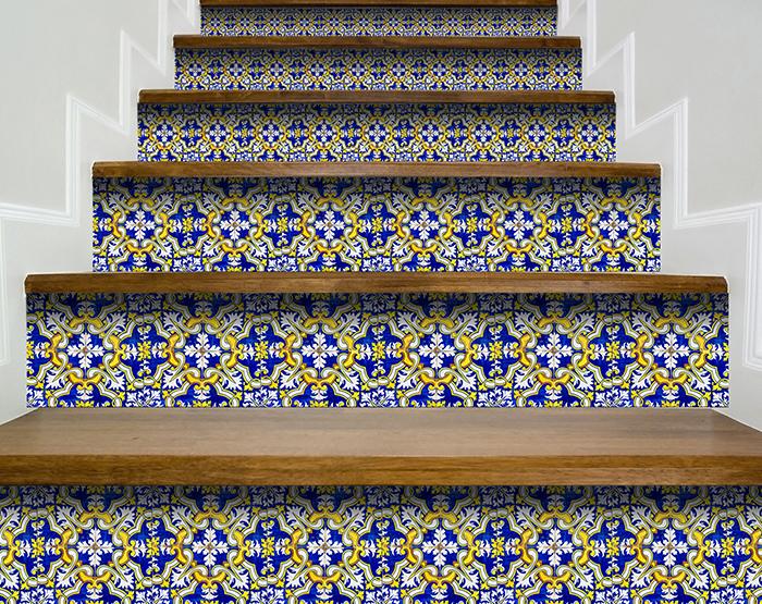 5" X 5" Blue and Yellow Links Peel And Stick Tiles