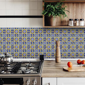 6" X 6" Blue and Yellow Links Peel And Stick Tiles