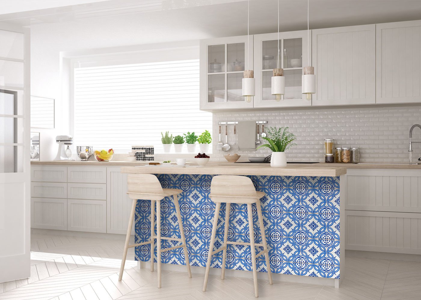 6" X 6" Blue and White Valencia Peel And Stick Tiles