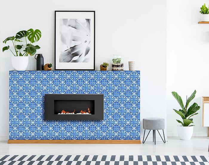 8" X 8" Blue and White Cross Peel And Stick Tiles