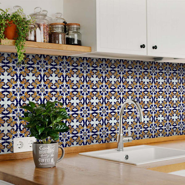 Blue Mikos Removable Peel And Stick Tiles - 4" x 4"