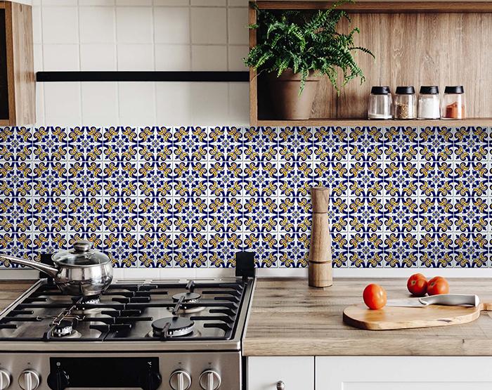 Blue Mikos Removable Peel and Stick Tiles - 8" x 8"