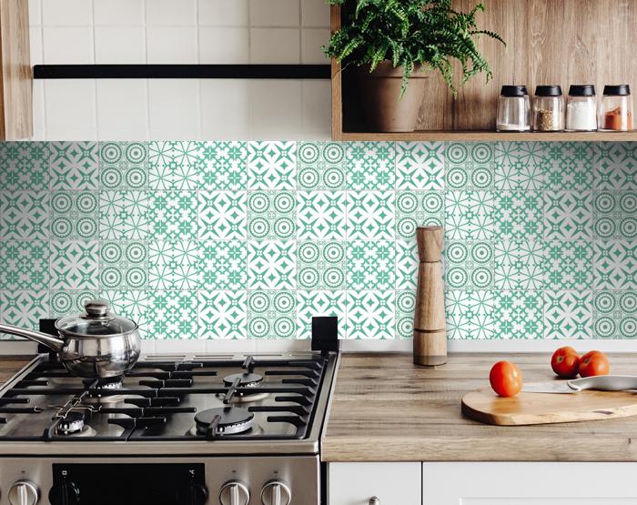 Light Green And White Geo Peel and Stick Removable Tiles - 6" x 6"