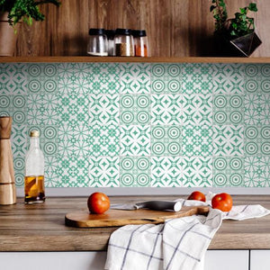 8" x 8" Light Green And White Geo Peel and Stick Removable Tiles