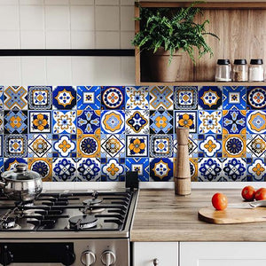 8" x 8" Shades of Blue and Yellow Mosaic Peel and Stick Removable Tiles